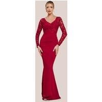 Goddiva Women's Scalloped Lace & Scuba Maxi Dress in Wine | Size: 10