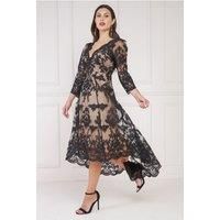 Scalloped Lace Dipped Hem Midi Dress - Black by Goddiva