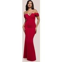 Diamante Heart Trim Evening Maxi Dress