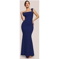 Off The Shoulder Pleated Waist Maxi Dress - Navy by Goddiva