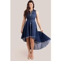 Denim Sleeveless High And Low Midaxi Dress