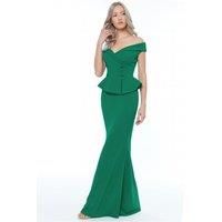 Goddiva Bardot Crossover Maxi Dress-Vividemerald