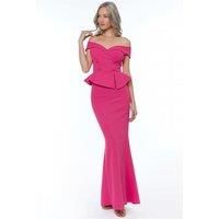 Goddiva Bardot Crossover Maxi Dress-Cerise