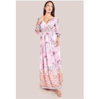 Chiffon Wrap Border Floral Print Maxi Dress