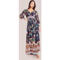Chiffon Wrap Border Floral Print Maxi Dress