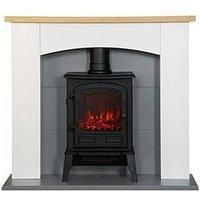 Adam Fires & Fireplaces Adam Huxley In Pure White & Grey With Sureflame Ripon Electric Stove In Black, 39 Inch