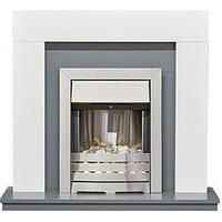 Adam Dakota Fireplace Pure White & Grey + Helios Electric Fire Brushed Steel, 39