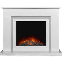 Adam Mayfair White & Grey Marble Fireplace with Ontario Electric Fire with Flat to Wall Fitting, 43 Inch