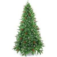 SHATCHI 5Ft/150cm Stockholm Pine Artificial Designer Christmas Tree Berries & Frosted Cones Mixed PE PVC Tips Hinged Branches Bushy Xmas Holiday Home Decorations