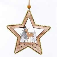 11cm Christmas Tree Ornaments Standing Deer Wooden Aesthetic Star Shape Hanging Decorations Xmas DIY Holiday Home Décor