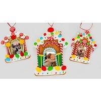 SHATCHI Christmas Tree Hanging Decorated with Candy Cane Personalise Photo Frame Xmas Tree Wall Home Décor Ornaments 3pcs Set, 11x7cm