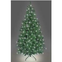 SHATCHI 4Ft-12Ft Pre-Lit Artificial Christmas Tree Alaskan Pine Tips Xmas Home Decorations Metal Stand Warm Multicolour LEDs, Green W/Cool White, 10Ft