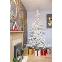 SHATCHI 5Ft/6Ft/7Ft/8Ft Pre-Lit Bavarian Pine White Snow Flocked Artificial Christmas Tree PE PVC Mixed Tips Cool LEDs Hinged Branches Xmas Holiday Home Decorations, 7Ft