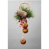 SHATCHI 27cm Hanging Decorations Rustic Bells with Ribbon, Berries and Pinecones Christmas Home Wall Door Jingle Xmas Holiday DIY Decorations, Rustic Red (SHATCHI)