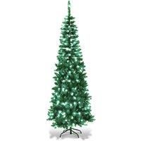 SHATCHI 8Ft/2.4m Pre-Lit Artificial Slim Christmas Green Pencil Tree, Pointed Tips, Metal Stand Cool White LEDs Lights Holiday Home Decorations, 240 cm