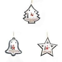 SHATCHI Christmas Tree Ornaments Grey Wooden Aesthetic Hanging Decorations set of 3 pcs Xmas DIY Holiday Home Décor – 1 Star, 1 Bell, 1 Tree Shape pieces(12cm)