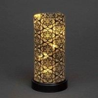 SHATCHI 23cm Christmas Decorated Vase Table Lamp Etched Glass Tube Santa Flowers Design Black Cylinder LED Fairy Lights Battery Operated