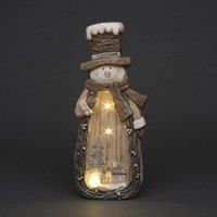 LED Snowman w/ Village Scene 46cm Wooden Figurines Mantelpiece Xmas Home Decor