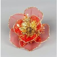 SHATCHI 15cm Deluxe Christmas Glitter Poinsettia Red Gold Net Artificial Flower with Metal Clip Christmas Tree Decorations Wedding New Year Ornaments