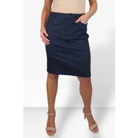 Women/'s Knee Length Stretch Chino Pencil Skirt Ladies Jeans Style Heavy Cotton Casual Summer Skirt Navy Blue 10-20 (16)