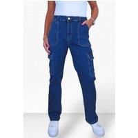 Women's Cargo Pants Stretch Denim Patch Pockets High Waist Straight Leg 6-20