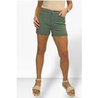 Paulo Due Women's Turn Up Cotton Slim Fit Shorts Summer Weight Hotpants in Khaki | Size: 20