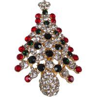 Festive Christmas Tree Brooch Pin with Sparkling Crystals