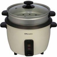 EMtronics EMRCDSTCR1-5 Rice Cooker 1.5 Litre with Automatic Cooking, Steamer Tray and Warmer Function with Removable Non-Stick Bowl, Measuring Cup and Spatula 500W - Cream
