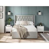K Living Clara Double 4'6 Fabric Bedframe Ottoman - Grey - Linen