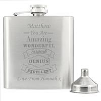 Personalised Message Vintage Typography Hip Flask - 170ml