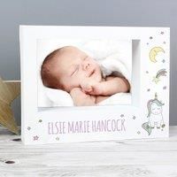 Personalised Baby Unicorn Landscape Box Photo Frame