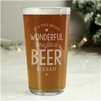 Custom Personalised Wonderful Time for A Beer Pint Glass. for Him, Christmas, Stocking Filler
