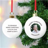 Custom Personalised Photo Upload Ceramic Christmas Tree Bauble with any photo or message. Perfect for Christmas or memorial