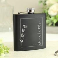 The Personalised Memento Company Personalised Floral Black Hip Flask