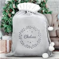 Personalised Message Grey Holly Christmas Sack