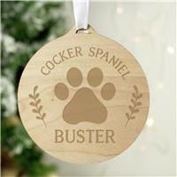 Personalised Message Dog's Paw Christmas Bauble - Natural