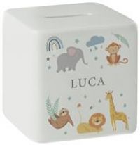 Personalised Message Safari Animals Ceramic Money Box