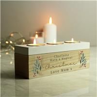 Personalised Christmas Foliage Triple Tealight Holder