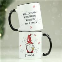 Personalised Male Gnome Black Handle Christmas Mug