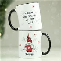 Personalised Female Gnome Black Handle Christmas Mug