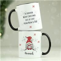 Personalised Girl Gnome Black Handle Christmas Mug