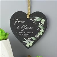 Personalised Message Botanical Heart Slate Ornament