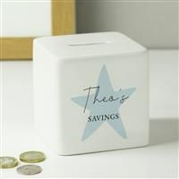 Personalised Message Blue Star Ceramic Money Box