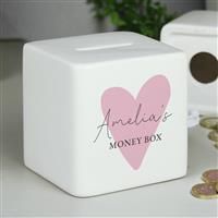 Personalised Message Pink Heart Money Box