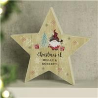 Personalised Gnome Christmas Wooden Star Ornament