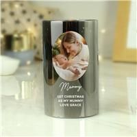 Personalised Message Photo Upload Smoked Glass LED Candle