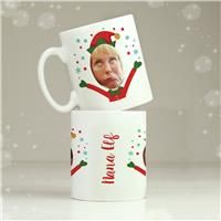 Custom Personalised Photo Upload Christmas Elf Mug. Secret Santa, Stocking Filler
