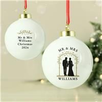 Personalised Message Mr & Mrs Christmas Bauble