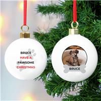 Personalised Message Pawsome Photo Upload Christmas Bauble