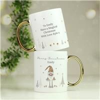Personalised Gnome Christmas Gold Handle Mug
